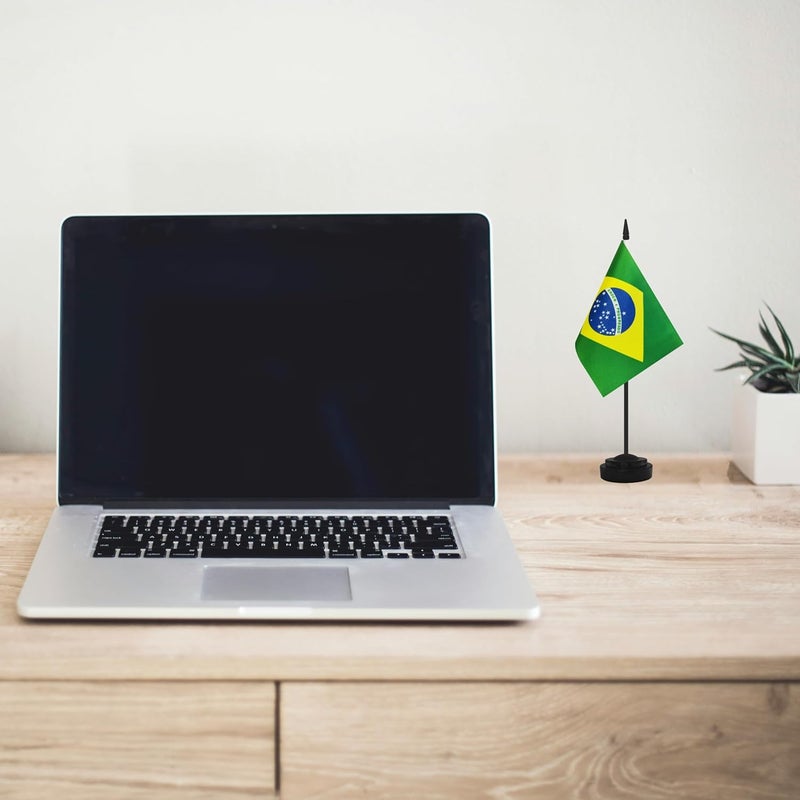 Yamiuo 2 Pack Brazil Desk Flag Set, Brazilian Desktop Small Miniature Table Office Flag with 12" Black Pole and Black Base, Offices, Classroom, Home, Festival Decoration (Brazil) - Image 5